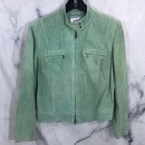Alfani Mint Suede Leather Moto Zip Jacket Medium
